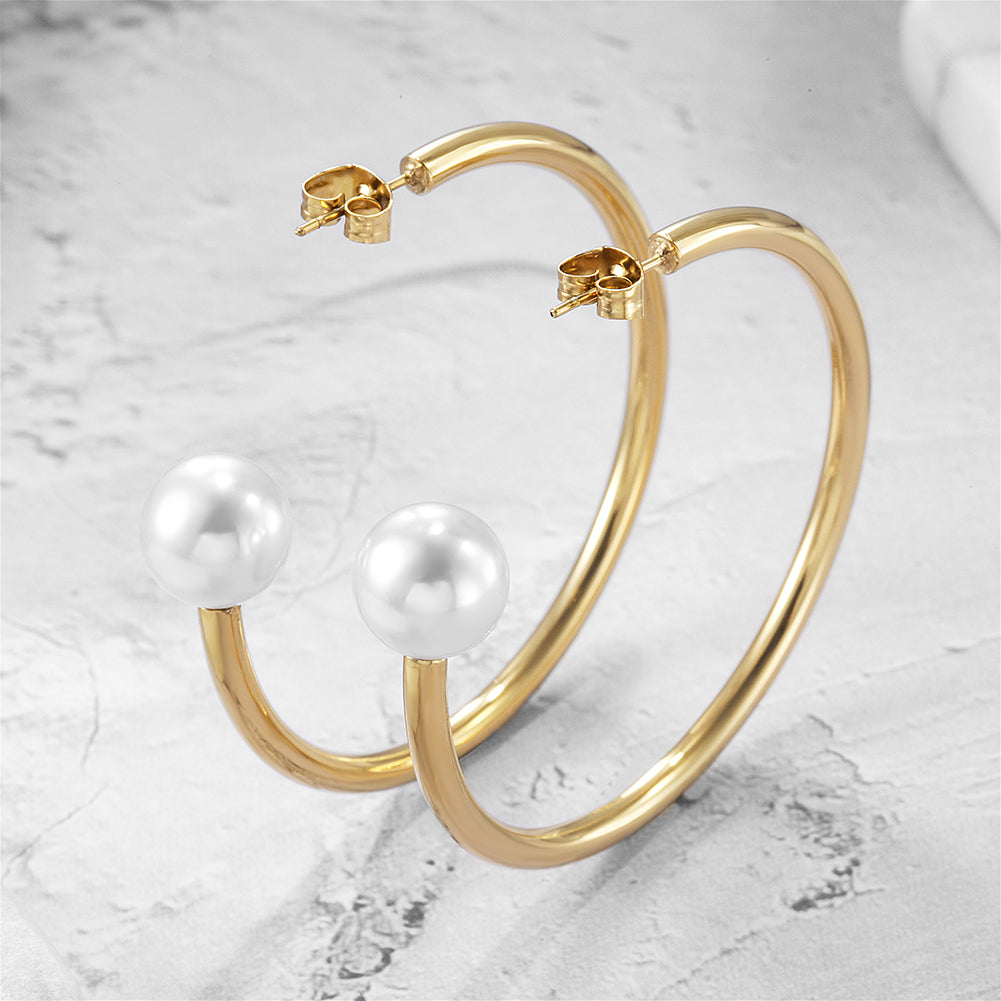 C-shaped pearl earrings-SCE334STGC