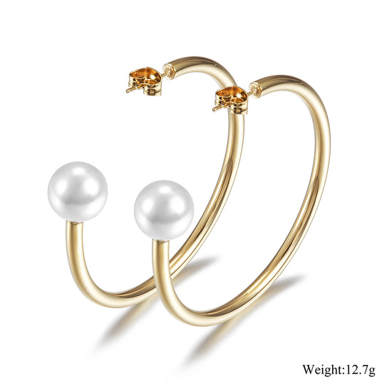 C-shaped pearl earrings-SCE334STGC