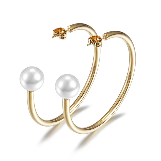 C-shaped pearl earrings-SCE334STGC