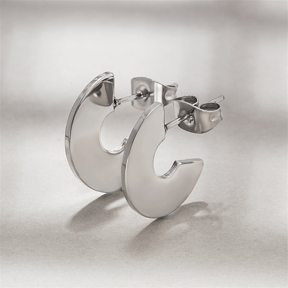 Stainless steel creative C-shaped earrings-SCE335STWG