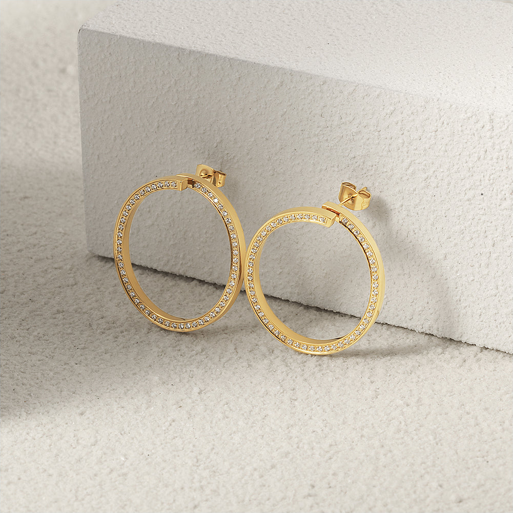 Circle zircon earrings-SCE339STGCZD