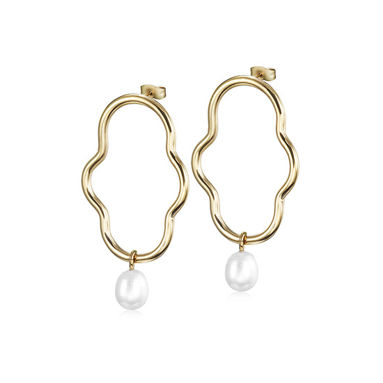 Stainless steel pearl earrings-SCE346STGC