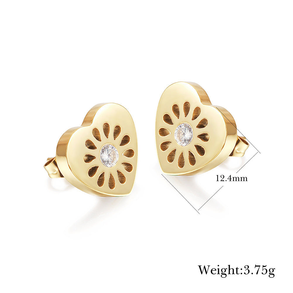 Heart hollow earrings-SCE353STGCZD