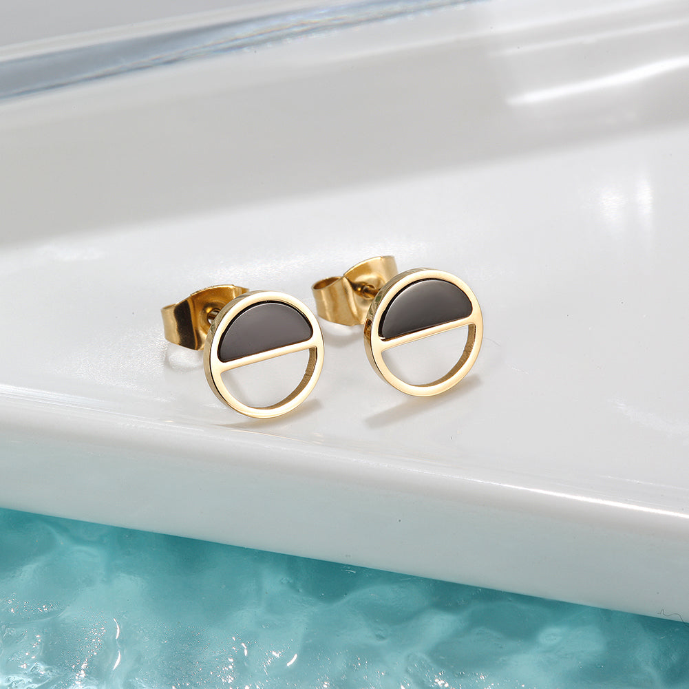 Mid colored circular hollow earrings-SCE355ST