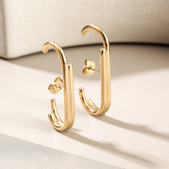 Splicing C-shaped smooth earrings-SCE360STGC