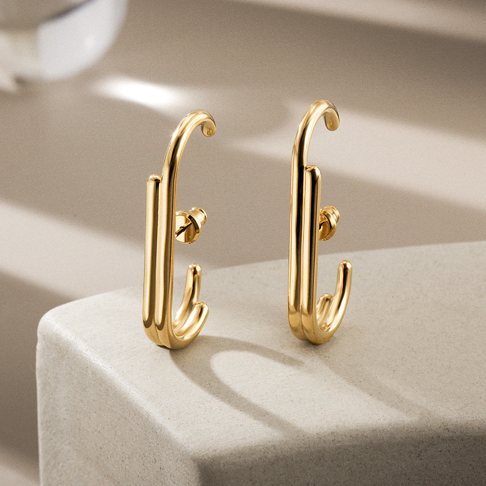 Splicing C-shaped smooth earrings-SCE360STGC