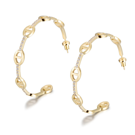 C-shaped hollow zircon earrings-SCE369STGC