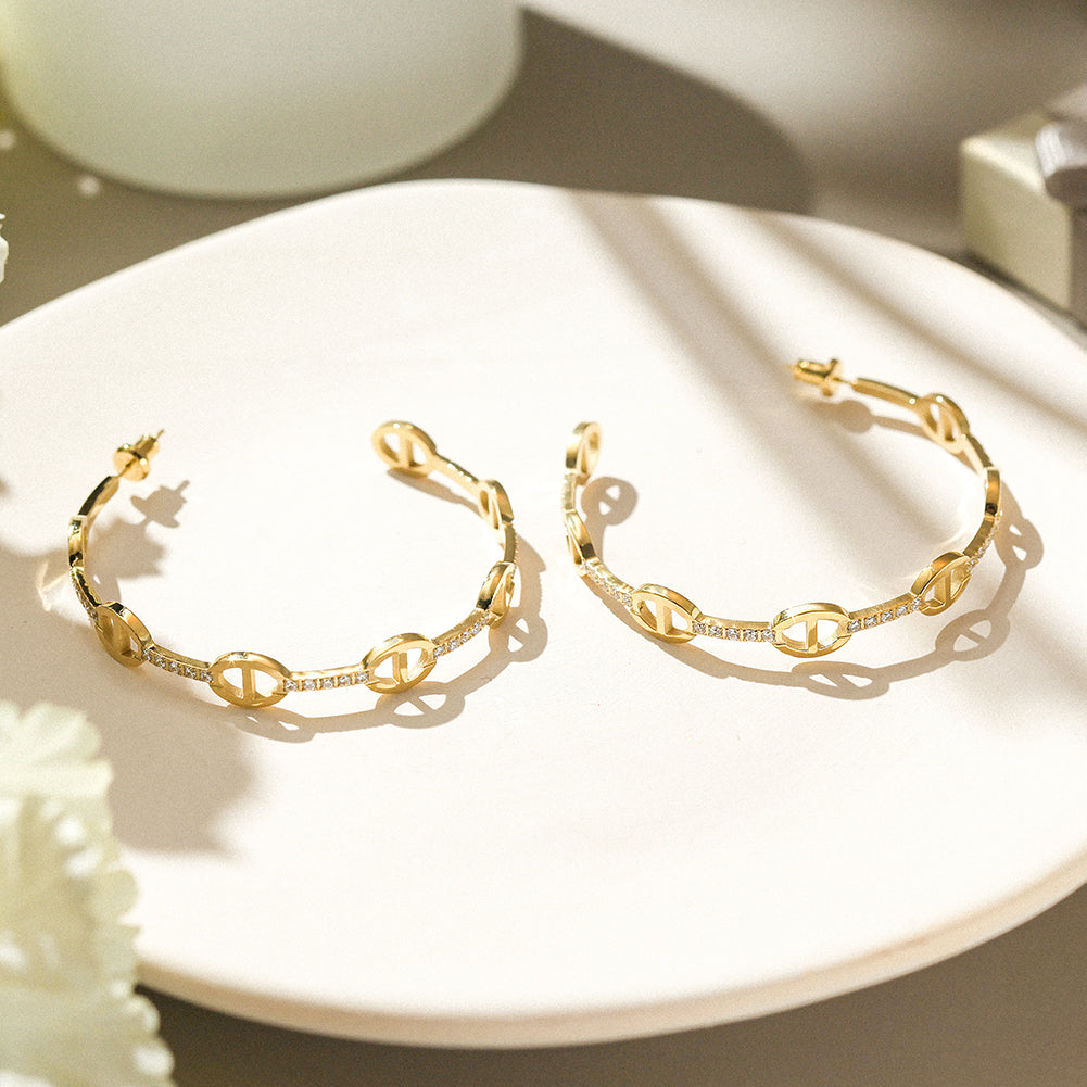 C-shaped hollow zircon earrings-SCE369STGC