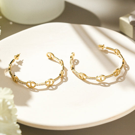 C-shaped hollow zircon earrings-SCE369STGC