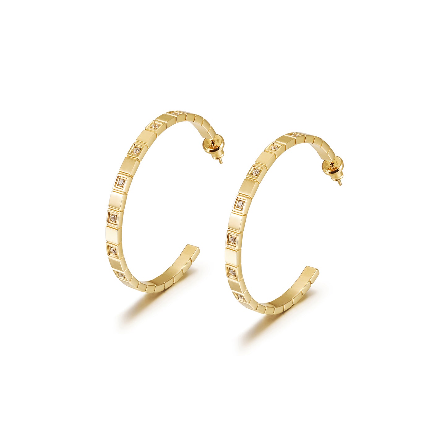 Stainless steel C-shaped zircon earrings-SCE370STGC-S