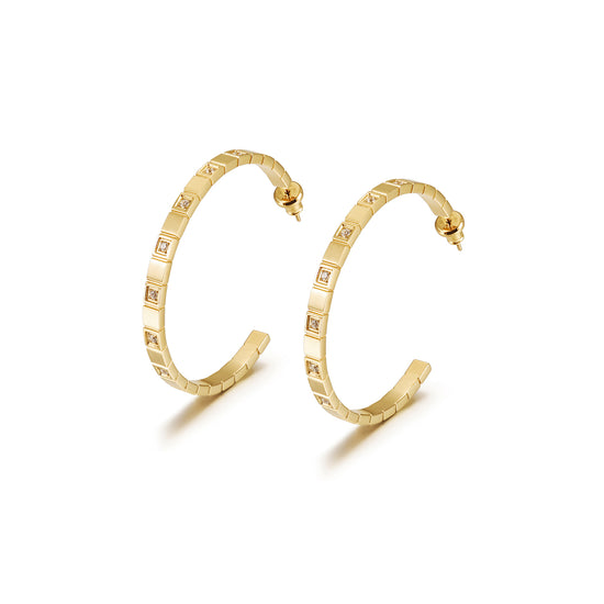 Stainless steel C-shaped zircon earrings-SCE370STGC-S