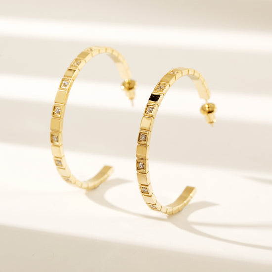 Stainless steel C-shaped zircon earrings-SCE370STGC-S