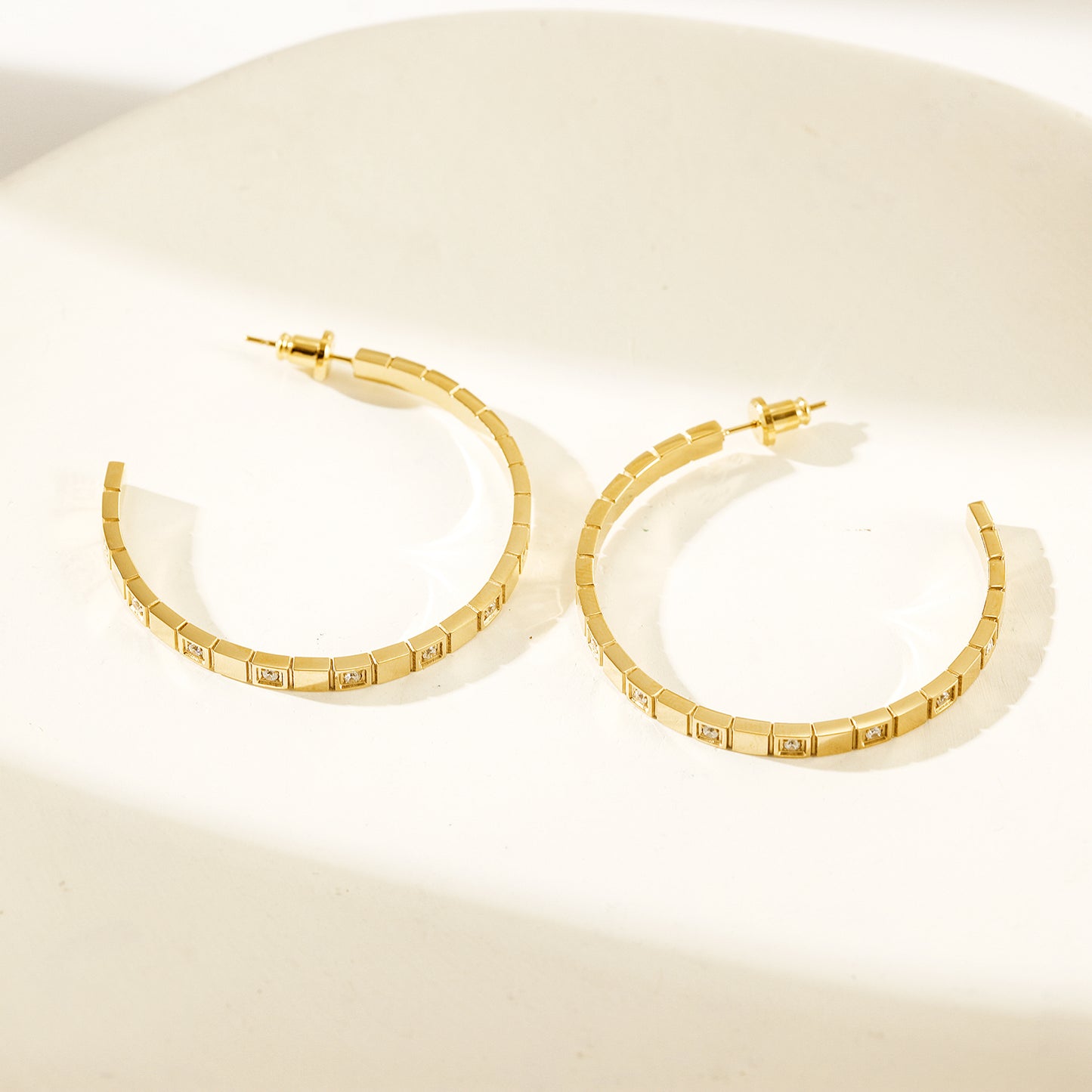 Stainless steel C-shaped zircon earrings-SCE370STGC-S