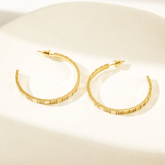 Stainless steel C-shaped zircon earrings-SCE370STGC-S