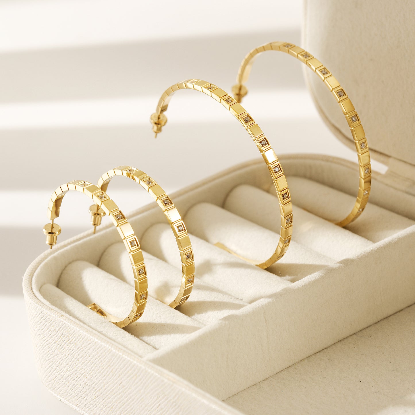 Stainless steel C-shaped zircon earrings-SCE370STGC-S
