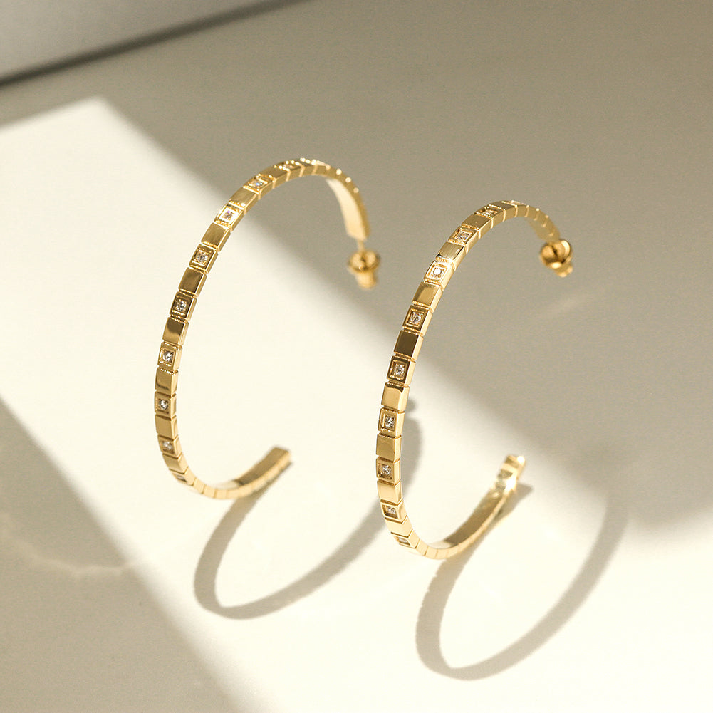 Stainless steel C-shaped zircon earrings-SCE370STGC
