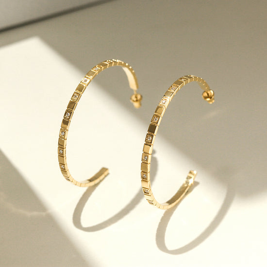 Stainless steel C-shaped zircon earrings-SCE370STGC