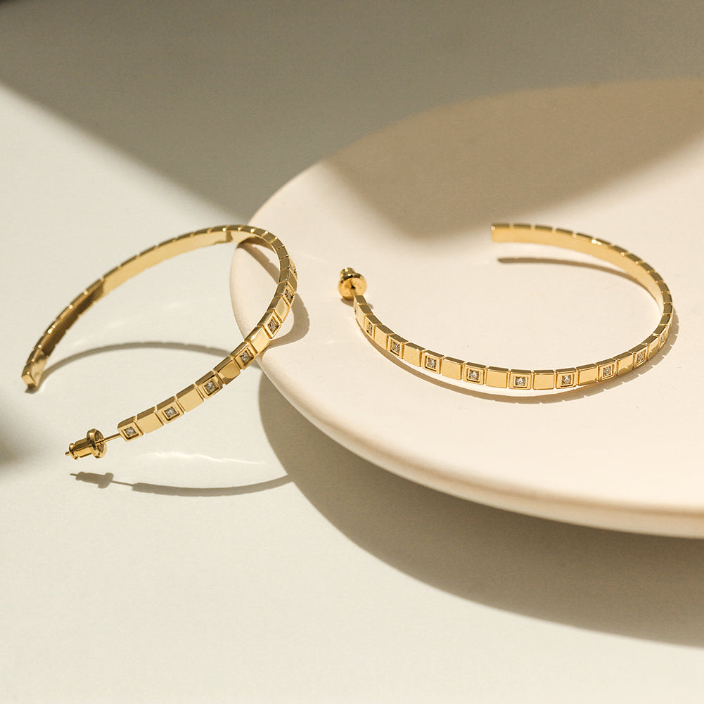 Stainless steel C-shaped zircon earrings-SCE370STGC