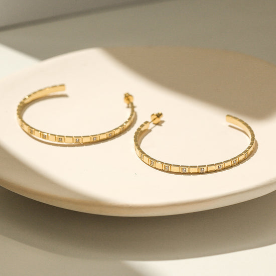 Stainless steel C-shaped zircon earrings-SCE370STGC