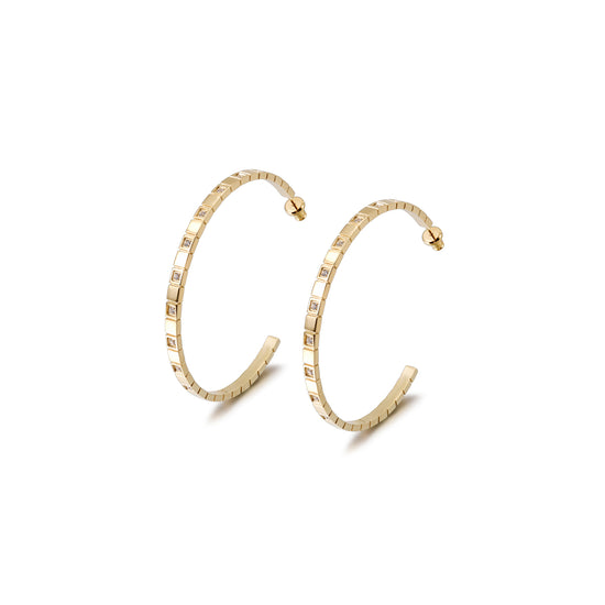 Stainless steel C-shaped zircon earrings-SCE370STGC
