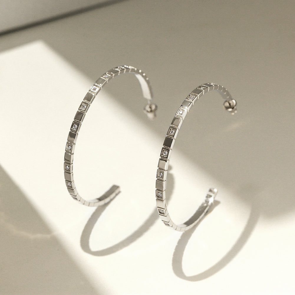 Stainless steel C-shaped zircon earrings-SCE370STGC