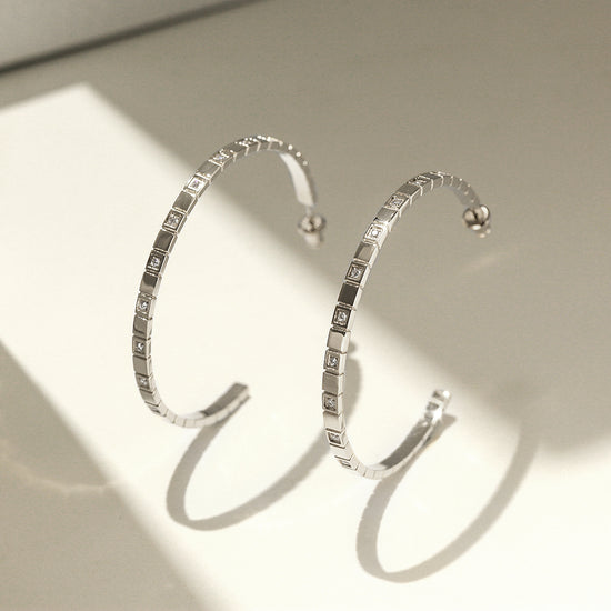 Stainless steel C-shaped zircon earrings-SCE370STGC