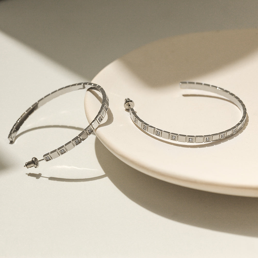 Stainless steel C-shaped zircon earrings-SCE370STGC