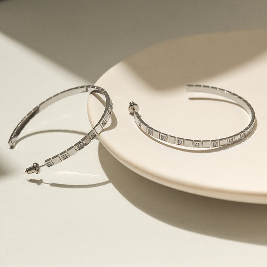Stainless steel C-shaped zircon earrings-SCE370STGC
