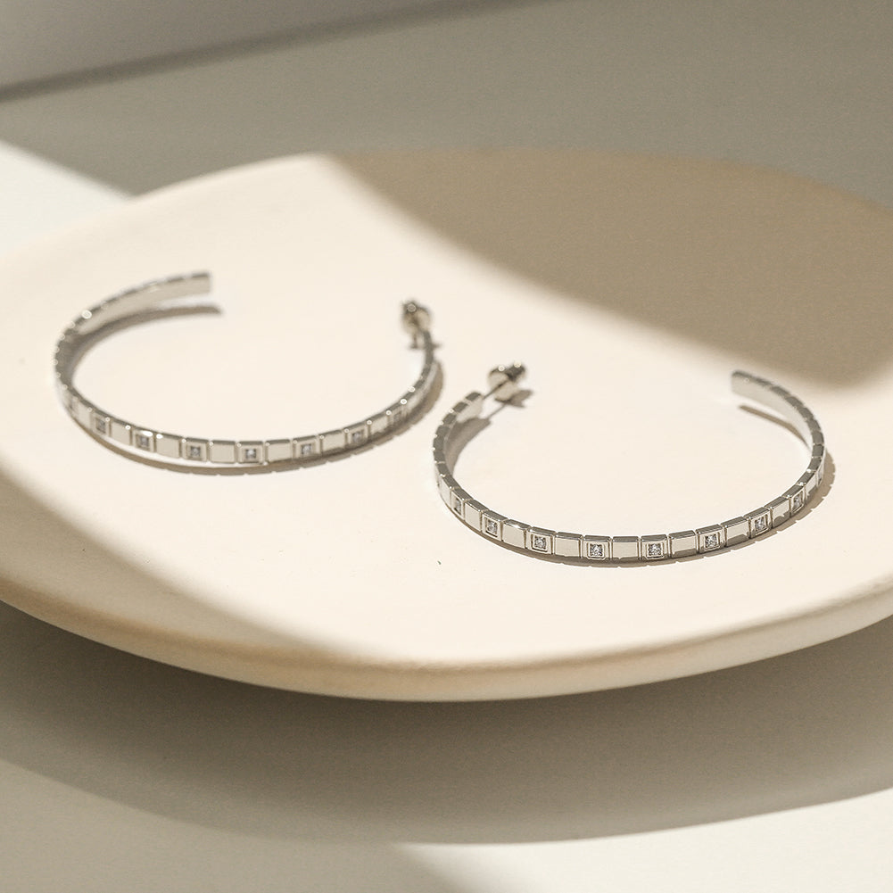 Stainless steel C-shaped zircon earrings-SCE370STGC