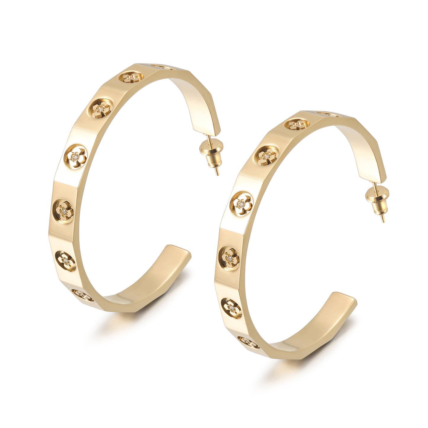 C-type clover earrings-SCE372STGCZD