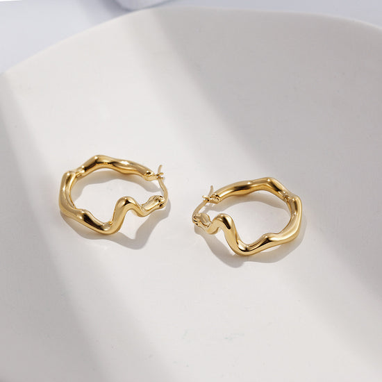 Twisted stainless steel exaggerated earrings-SCE374STGC