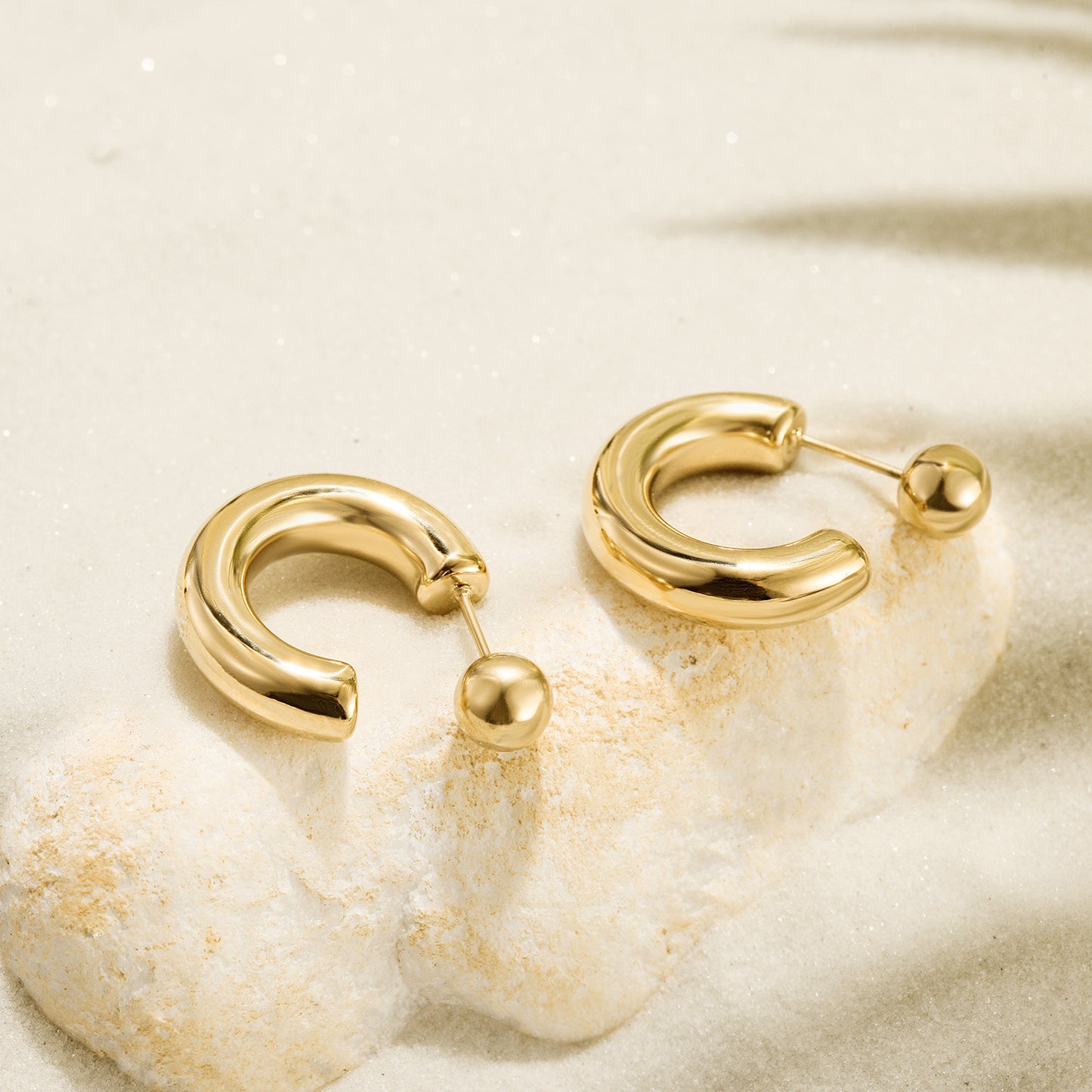 Gold Open Hoop Earrings with Ball Stud