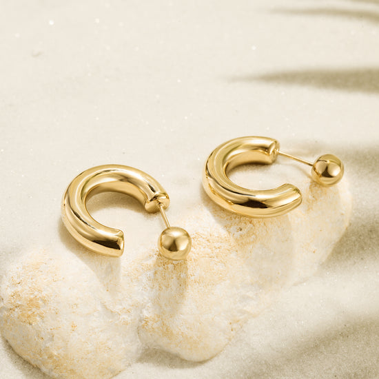 Gold Open Hoop Earrings with Ball Stud