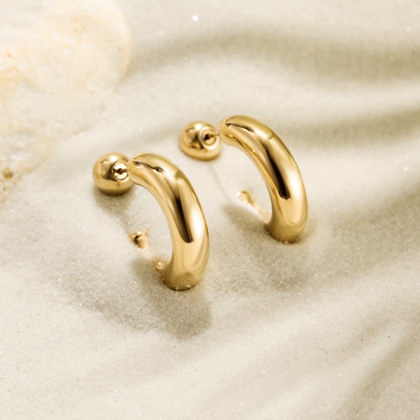 Gold Open Hoop Earrings with Ball Stud
