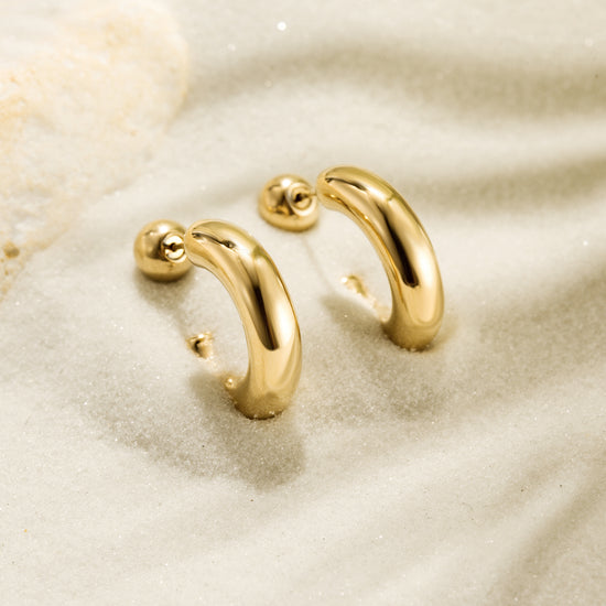 Gold Open Hoop Earrings with Ball Stud