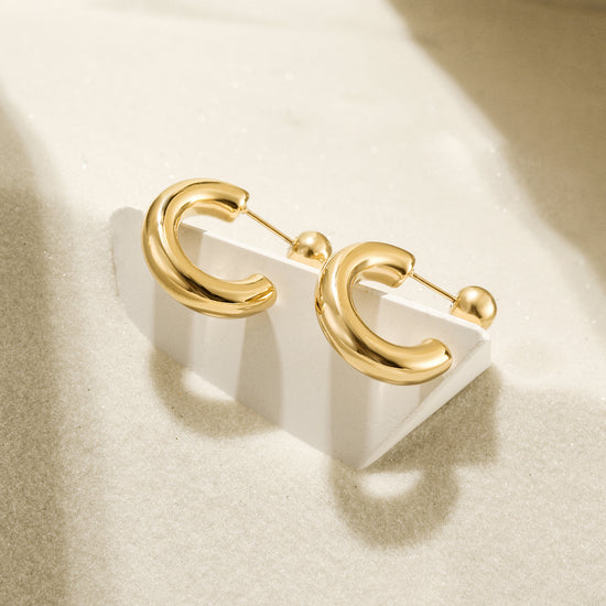 Gold Open Hoop Earrings with Ball Stud