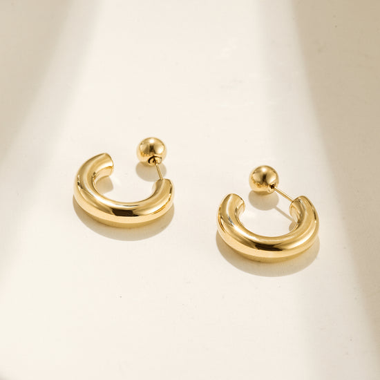 Gold Open Hoop Earrings with Ball Stud