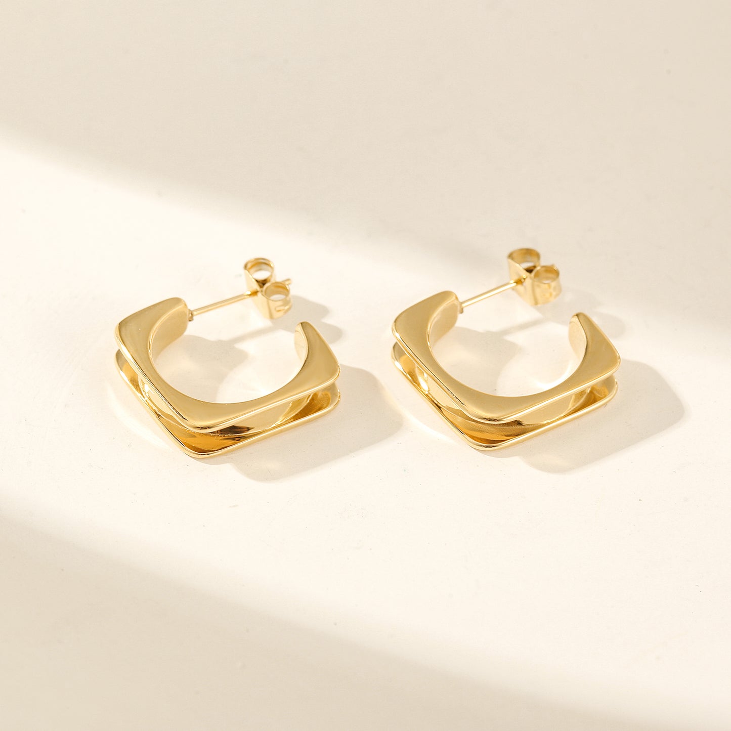 L-shaped stainless steel smooth earrings-SCE380STGC