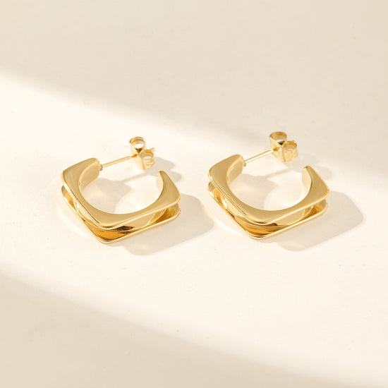 L-shaped stainless steel smooth earrings-SCE380STGC