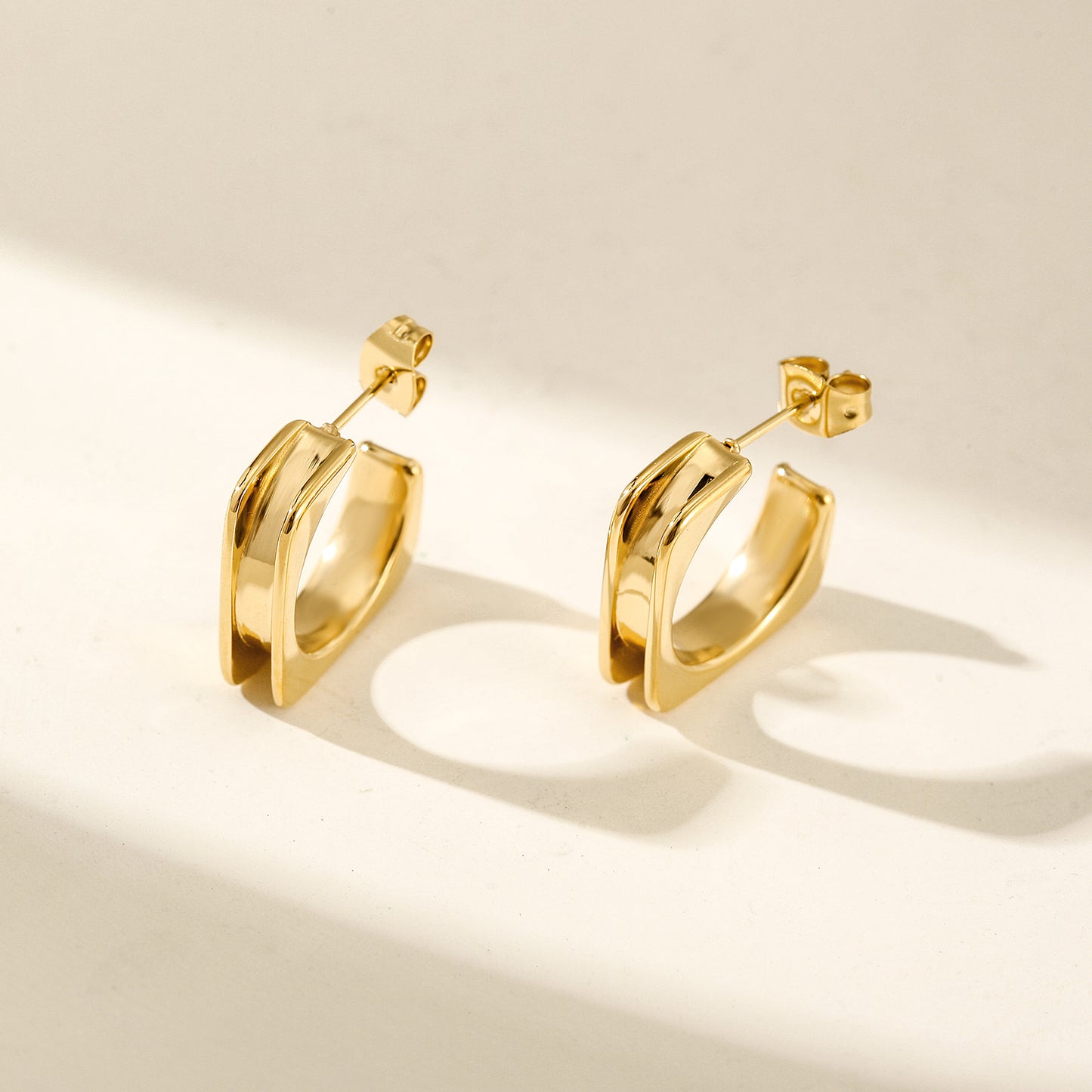 L-shaped stainless steel smooth earrings-SCE380STGC