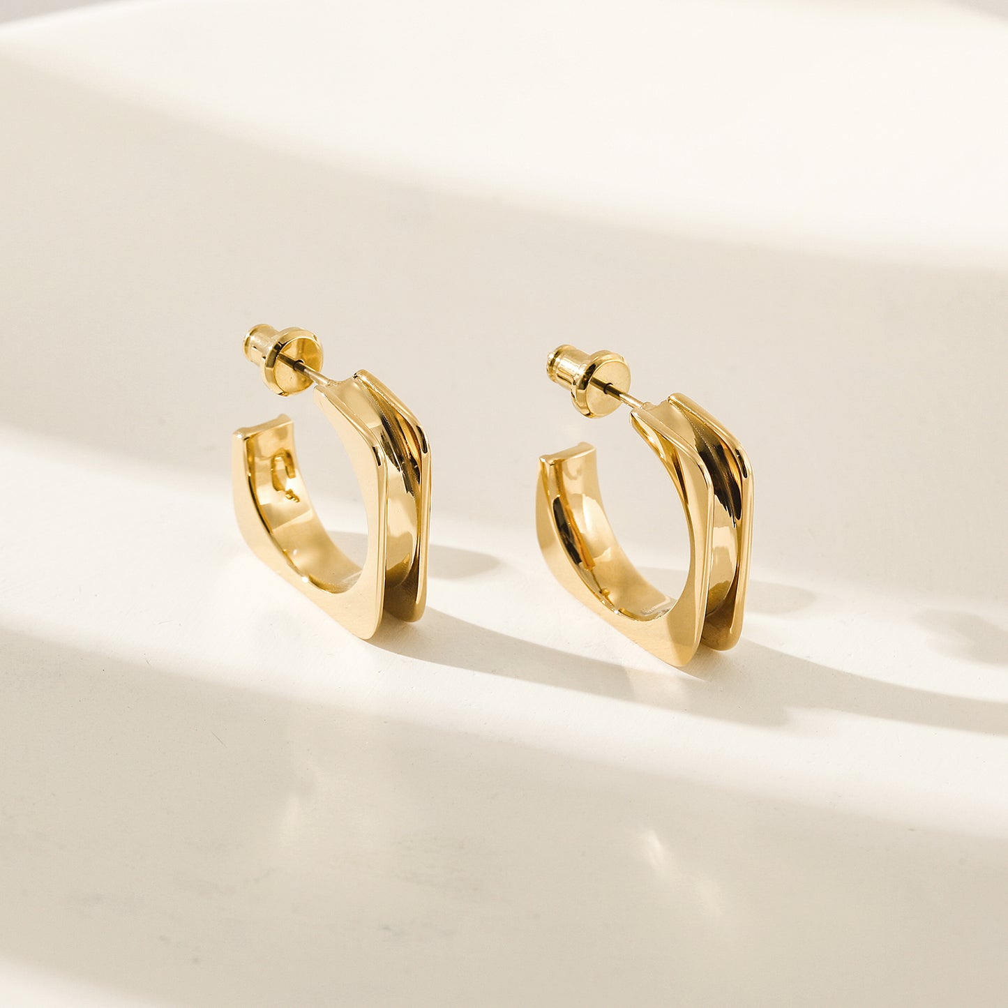 L-shaped stainless steel smooth earrings-SCE380STGC