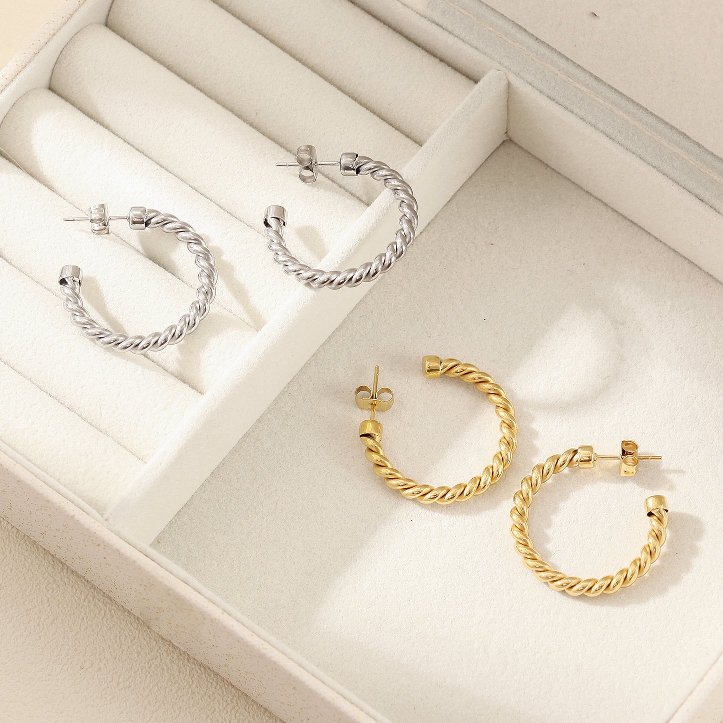 Spiral C-shaped earrings-SCE381STWG