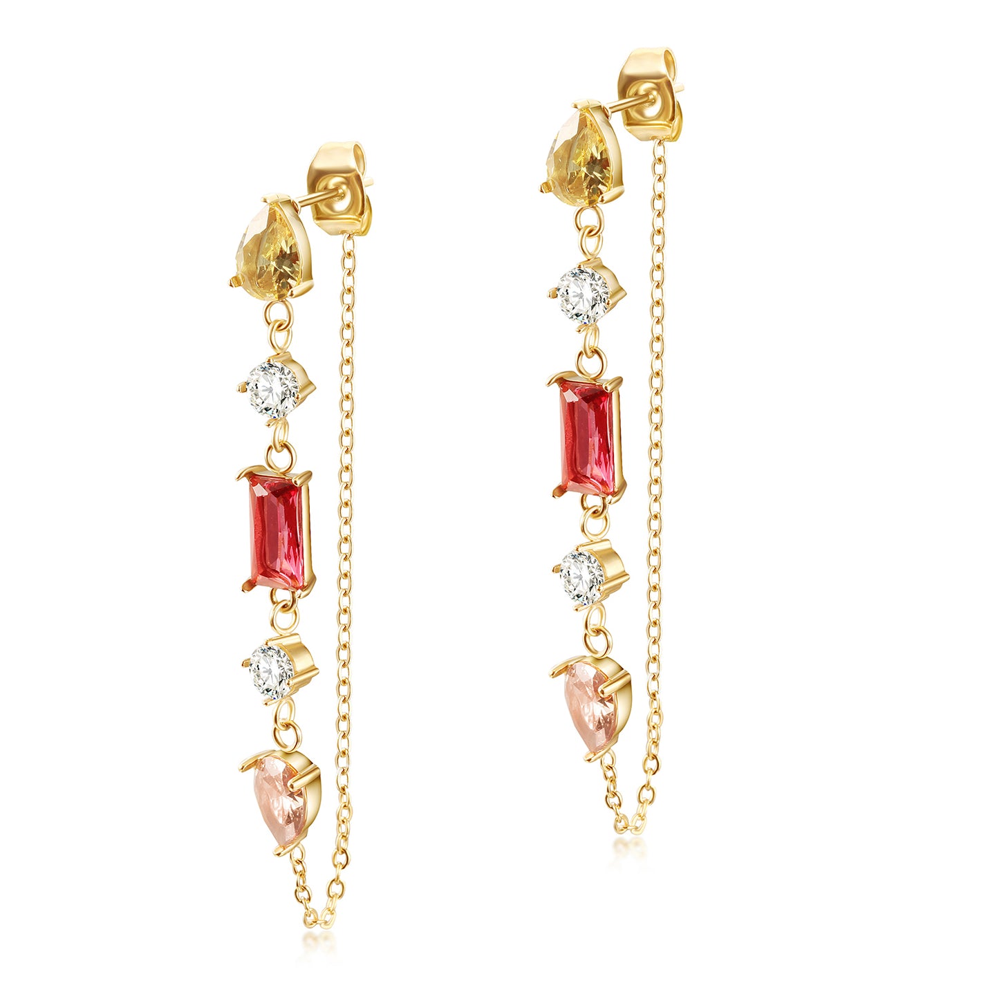 Chain gemstone earrings-SCE383STGCZD