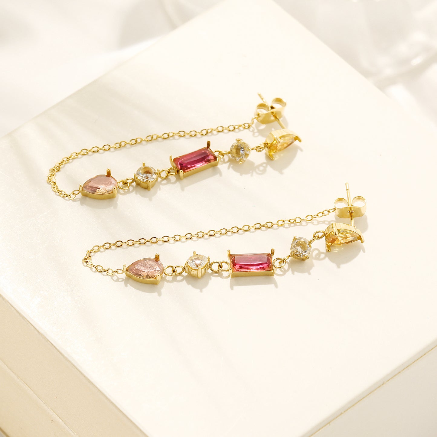 Chain gemstone earrings-SCE383STGCZD
