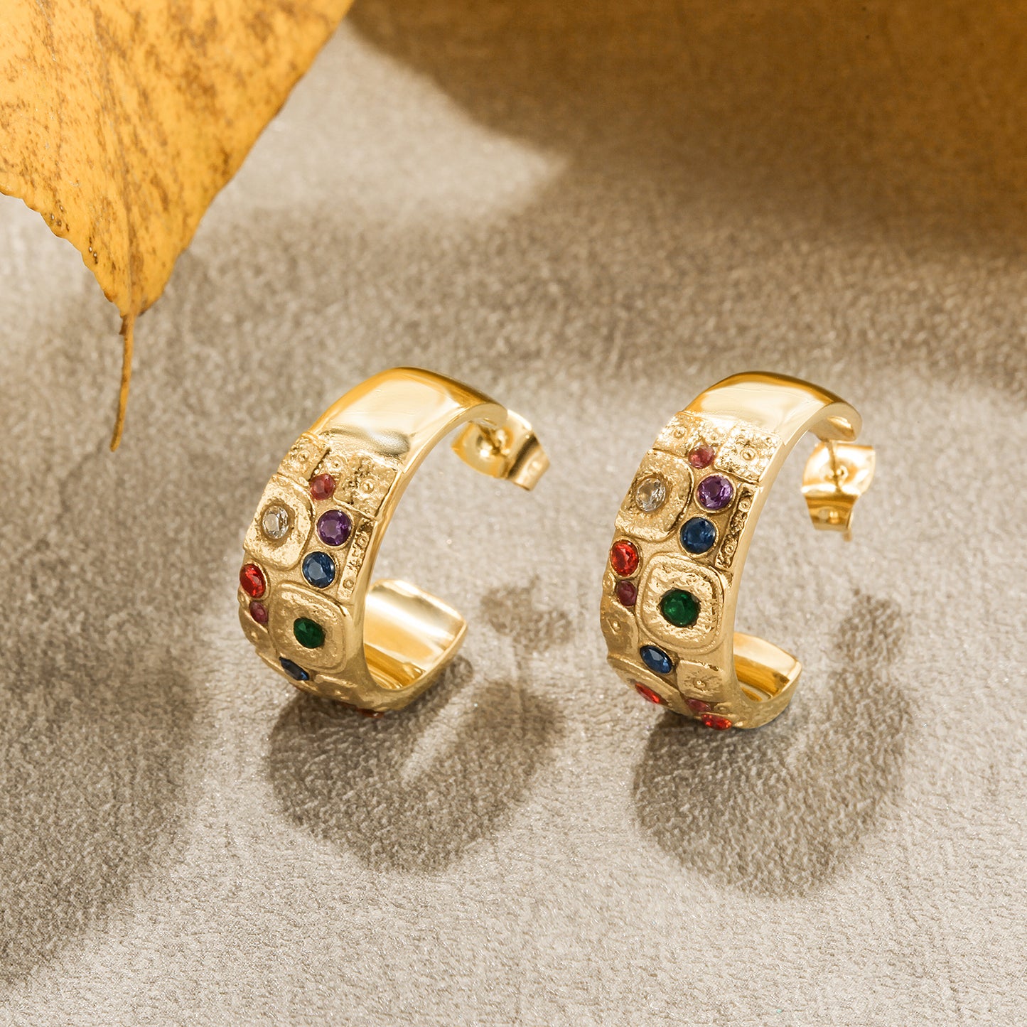 C-type colored gemstone earrings-SCE385STGCZD