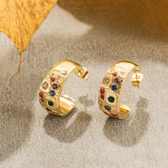 C-type colored gemstone earrings-SCE385STGCZD