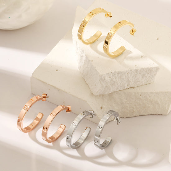 C-shaped stainless steel earrings-SCE388ST