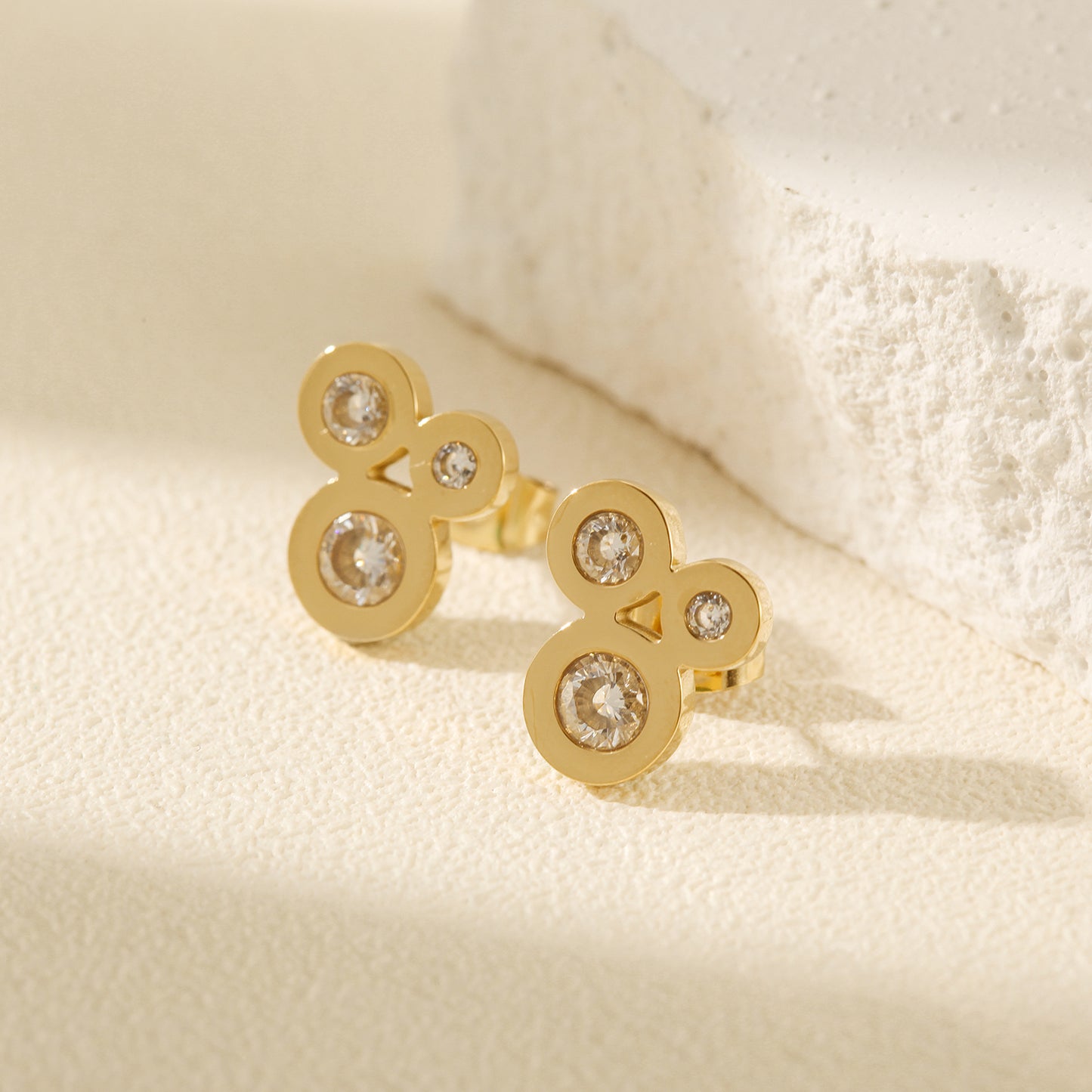 Three Circle Zircon Earrings-SCE389STGCZD