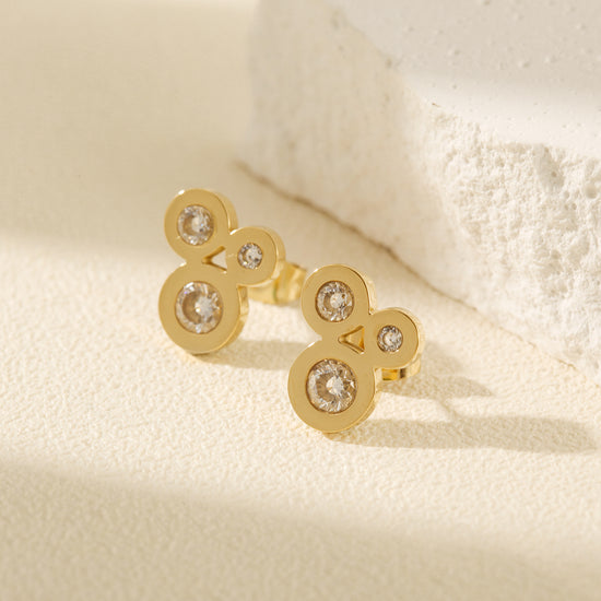 Three Circle Zircon Earrings-SCE389STGCZD