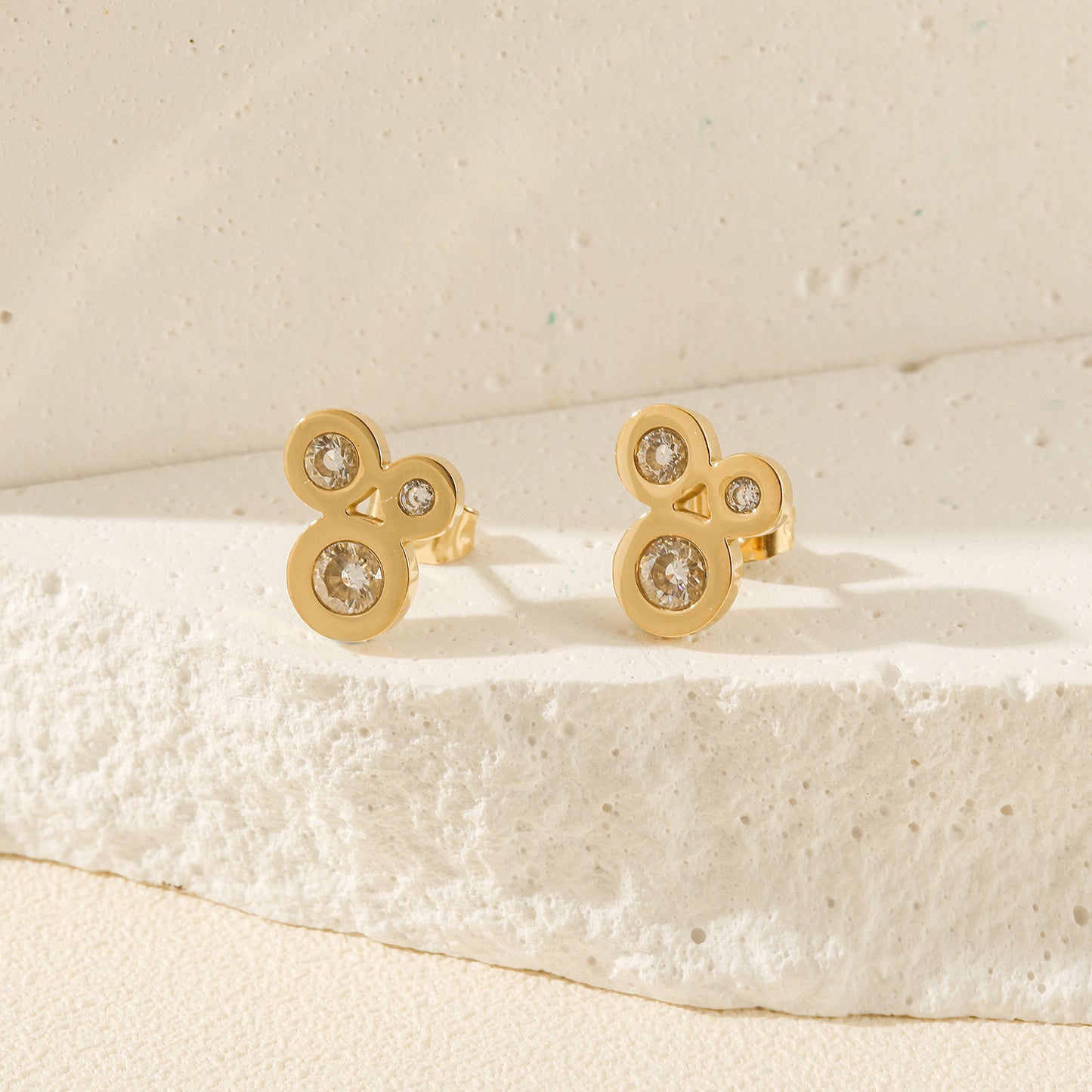 Three Circle Zircon Earrings-SCE389STGCZD